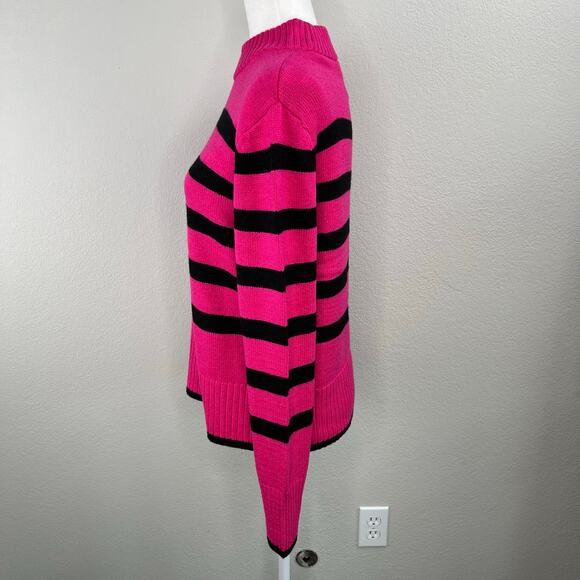 Elie Tahari Deep Fuchsia Pink & Black Stripe Mock Neck Sweater NWT Large - Picture 7 of 12